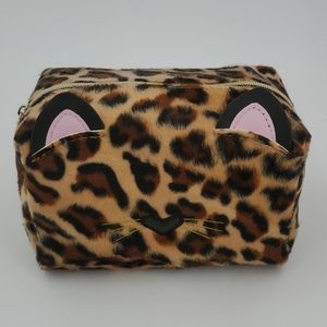 🆕️ Faux Fur Animal Print Cat Cosmetic Bag